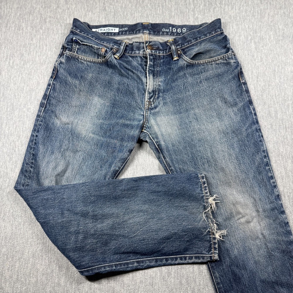 Gap 1969 Jeans Mens 34x30 Medium Wash Blue Straight Leg 100% Cotton Denim